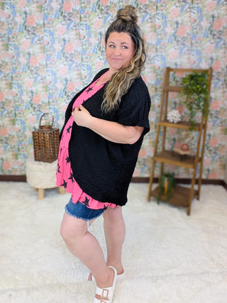 4- Overlayer Tops Kristi Textured Short Sleeve Cardigan in Solids (3 Colors) plus size clothing