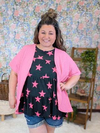 4- Overlayer Tops Kristi Textured Short Sleeve Cardigan in Solids (3 Colors) plus size clothing