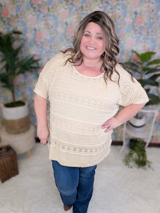 Kristina Lightweight Sweater w/Scallop Sleeve Detail-1- ShortSlv/Slvless Tops-WHITE BIRCH-Styled by Stacked - A Plus Size Women's Boutique in Lakeville, MN