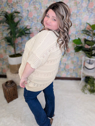 Kristina Lightweight Sweater w/Scallop Sleeve Detail-1- ShortSlv/Slvless Tops-WHITE BIRCH-Styled by Stacked - A Plus Size Women's Boutique in Lakeville, MN