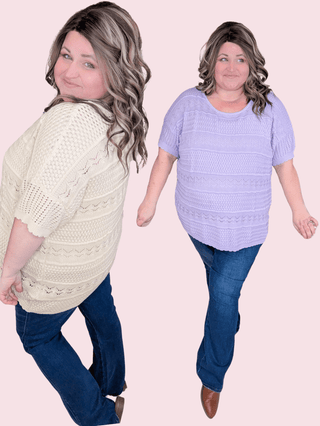 Kristina Lightweight Sweater w/Scallop Sleeve Detail-1- ShortSlv/Slvless Tops-WHITE BIRCH-Styled by Stacked - A Plus Size Women's Boutique in Lakeville, MN