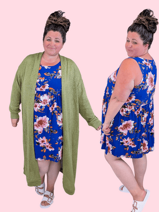 11- Dress/Romp/Jump Kyla Babydoll Tank Dress in Royal Blue Floral plus size clothing