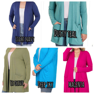 Kylee Tissue Weight Cardigan w/Pockets-7- Year Round Basic Tops-zenana-Styled by Stacked - A Plus Size Women's Boutique in Lakeville, MN