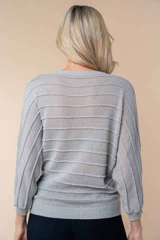 Kylie Textured Stripe 3/4 Sleeve Sweater (3 COLORS)-2- Long Sleeve Tops-WHITE BIRCH-Styled by Stacked - A Plus Size Women's Boutique in Lakeville, MN