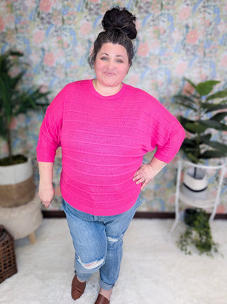 Kylie Textured Stripe 3/4 Sleeve Sweater (3 COLORS)-2- Long Sleeve Tops-WHITE BIRCH-Styled by Stacked - A Plus Size Women's Boutique in Lakeville, MN