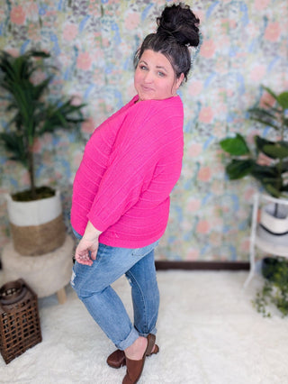 Kylie Textured Stripe 3/4 Sleeve Sweater (3 COLORS)-2- Long Sleeve Tops-WHITE BIRCH-Styled by Stacked - A Plus Size Women's Boutique in Lakeville, MN