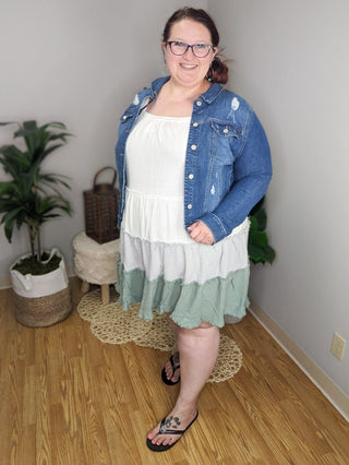 LA Lady Classic Distressed Stretch Denim Jacket (2 washes)-4- Overlayer Tops-enjean-Styled by Stacked - A Plus Size Women's Boutique in Lakeville, MN