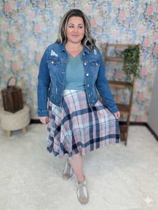 4- Overlayer Tops LA Lady Classic Distressed Stretch Denim Jacket (2 washes) plus size clothing