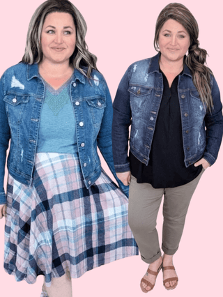 4- Overlayer Tops LA Lady Classic Distressed Stretch Denim Jacket (2 washes) plus size clothing