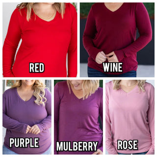 2- Long Sleeve Tops Larissa Premium Vneck Long Sleeve in Solids (11 Colors) plus size clothing