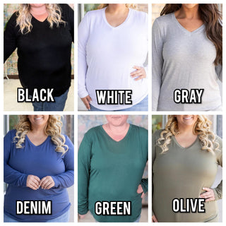 2- Long Sleeve Tops Larissa Premium Vneck Long Sleeve in Solids (11 Colors) plus size clothing