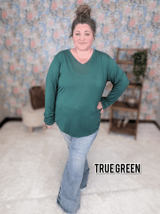 Larissa Premium Vneck Long Sleeve in Solids (13 COLORS)-2- Long Sleeve Tops-MICHELLE MAE-Styled by Stacked - A Plus Size Women's Boutique in Lakeville, MN