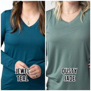 2- Long Sleeve Tops Larissa Premium Vneck Long Sleeve in Solids (13 Colors) plus size clothing