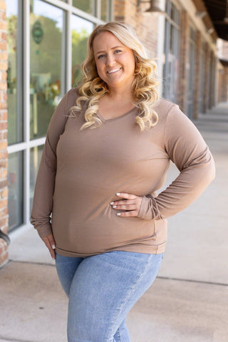 2- Long Sleeve Tops Larissa Premium Vneck Long Sleeve- SELECT SOLIDS plus size clothing