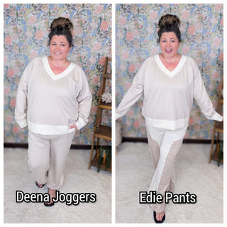 2- Long Sleeve Tops Laura Scuba Vneck Pullover in Taupe + Ivory plus size clothing