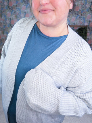Layla Sweater Cardigan in Light Gray-4- Overlayer Tops-MICHELLE MAE-Styled by Stacked - A Plus Size Women's Boutique in Lakeville, MN