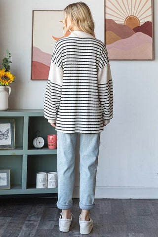 Leann Slitneck Collared Pullover in Stripes (2 Colors)-2- Long Sleeve Tops-HEIMISH-Styled by Stacked - A Plus Size Women's Boutique in Lakeville, MN