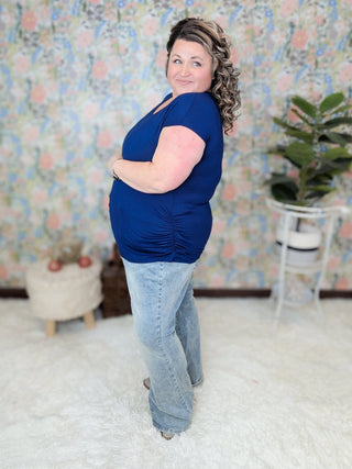 Leanna Scoopneck Short Sleeve Top w/Ruched Sides-1- ShortSlv/Slvless Tops-BE STAGE-Styled by Stacked - A Plus Size Women's Boutique in Lakeville, MN