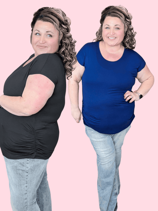 Leanna Scoopneck Short Sleeve Top w/Ruched Sides-1- ShortSlv/Slvless Tops-BE STAGE-Styled by Stacked - A Plus Size Women's Boutique in Lakeville, MN
