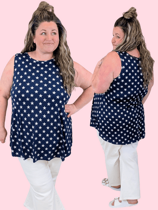 1- ShortSlv/Slvless Tops Leena Swing Tank in Navy Stars plus size clothing