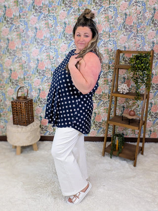 1- ShortSlv/Slvless Tops Leena Swing Tank in Navy Stars plus size clothing