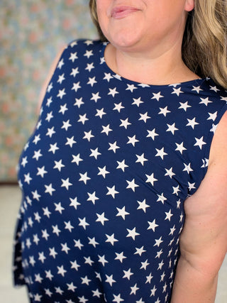 1- ShortSlv/Slvless Tops Leena Swing Tank in Navy Stars plus size clothing