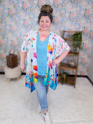 4- Overlayer Tops Leia Wildflower Splash Kimono plus size clothing