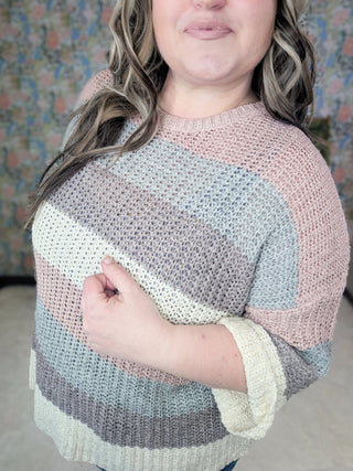 Leigh Ribbon Yarn Colorblock Sweater-2- Long Sleeve Tops-Davi and Dani-Styled by Stacked - A Plus Size Women's Boutique in Lakeville, MN