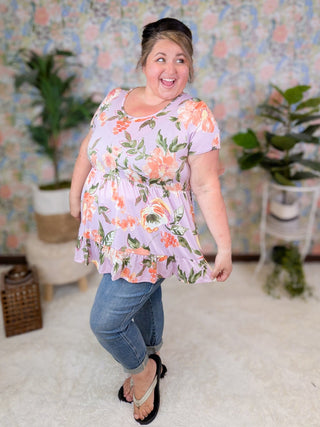 Lena Scoopneck Short Sleeve Babydoll in Florals-1- ShortSlv/Slvless Tops-BE STAGE-Styled by Stacked - A Plus Size Women's Boutique in Lakeville, MN