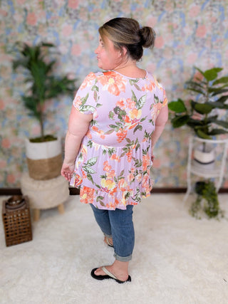 Lena Scoopneck Short Sleeve Babydoll in Florals-1- ShortSlv/Slvless Tops-BE STAGE-Styled by Stacked - A Plus Size Women's Boutique in Lakeville, MN
