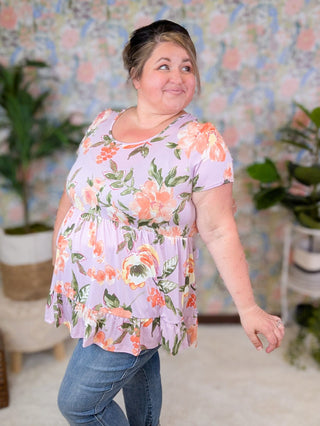 Lena Scoopneck Short Sleeve Babydoll in Florals-1- ShortSlv/Slvless Tops-BE STAGE-Styled by Stacked - A Plus Size Women's Boutique in Lakeville, MN