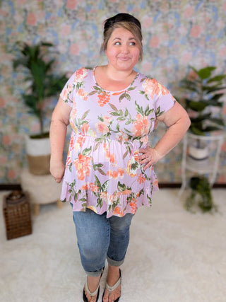 Lena Scoopneck Short Sleeve Babydoll in Florals-1- ShortSlv/Slvless Tops-BE STAGE-Styled by Stacked - A Plus Size Women's Boutique in Lakeville, MN