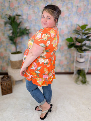 Lena Scoopneck Short Sleeve Babydoll in Florals-1- ShortSlv/Slvless Tops-BE STAGE-Styled by Stacked - A Plus Size Women's Boutique in Lakeville, MN