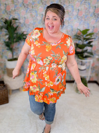 Lena Scoopneck Short Sleeve Babydoll in Florals-1- ShortSlv/Slvless Tops-BE STAGE-Styled by Stacked - A Plus Size Women's Boutique in Lakeville, MN