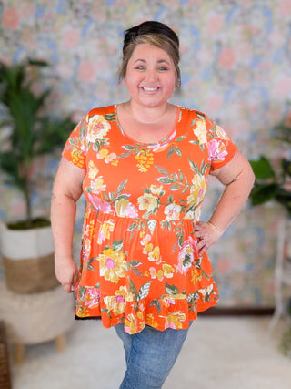 Lena Scoopneck Short Sleeve Babydoll in Florals-1- ShortSlv/Slvless Tops-BE STAGE-Styled by Stacked - A Plus Size Women's Boutique in Lakeville, MN