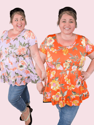 Lena Scoopneck Short Sleeve Babydoll in Florals-1- ShortSlv/Slvless Tops-BE STAGE-Styled by Stacked - A Plus Size Women's Boutique in Lakeville, MN