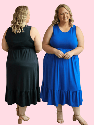 Lennon Tiered Solid Midi Dress w/Pockets (3 colors)-11- Dress/Romp/Jump-Michelle Mae-Styled by Stacked - A Plus Size Women's Boutique in Lakeville, MN