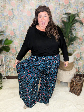 Leo Wide Leg Pants w/Tie Front in Animal Print-10- Bottoms Non-Denim-KORI-Styled by Stacked - A Plus Size Women's Boutique in Lakeville, MN