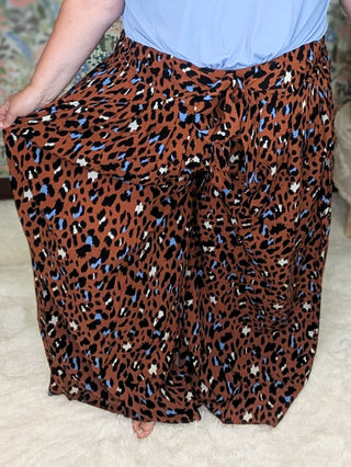 Leo Wide Leg Pants w/Tie Front in Animal Print-10- Bottoms Non-Denim-KORI-Styled by Stacked - A Plus Size Women's Boutique in Lakeville, MN