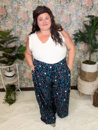Leo Wide Leg Pants w/Tie Front in Animal Print-10- Bottoms Non-Denim-KORI-Styled by Stacked - A Plus Size Women's Boutique in Lakeville, MN