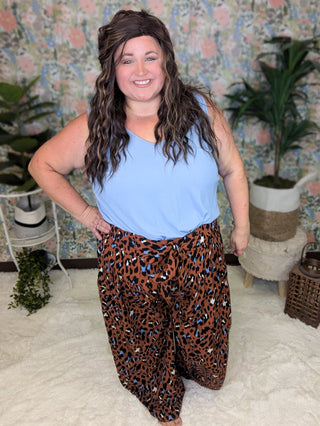 Leo Wide Leg Pants w/Tie Front in Animal Print-10- Bottoms Non-Denim-KORI-Styled by Stacked - A Plus Size Women's Boutique in Lakeville, MN