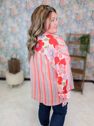 2- Long Sleeve Tops Leona Lightweight Buttondown in Floral + Stripes plus size clothing