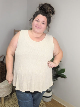 Lila Ribbed Boucle Knit Tank (2 colors)-1- ShortSlv/Slvless Tops-WHITE BIRCH-Styled by Stacked - A Plus Size Women's Boutique in Lakeville, MN