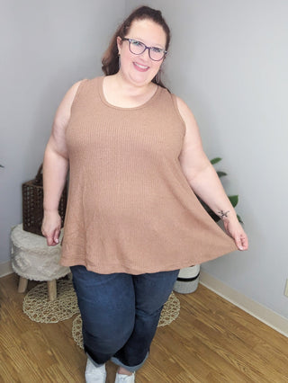 Lila Ribbed Boucle Knit Tank (2 colors)-1- ShortSlv/Slvless Tops-WHITE BIRCH-Styled by Stacked - A Plus Size Women's Boutique in Lakeville, MN
