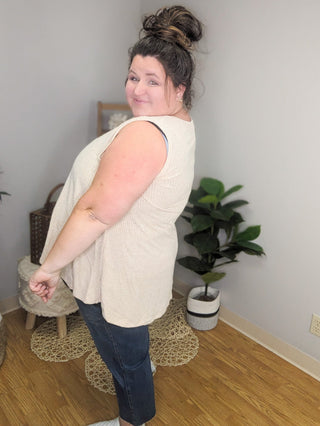 Lila Ribbed Boucle Knit Tank (2 colors)-1- ShortSlv/Slvless Tops-WHITE BIRCH-Styled by Stacked - A Plus Size Women's Boutique in Lakeville, MN