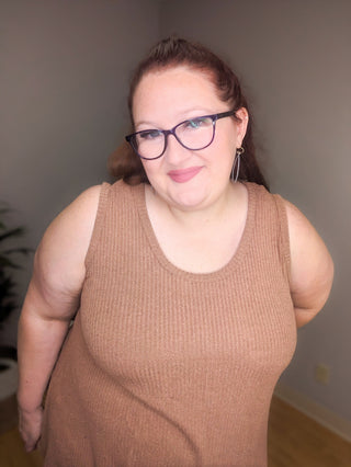 Lila Ribbed Boucle Knit Tank (2 colors)-1- ShortSlv/Slvless Tops-WHITE BIRCH-Styled by Stacked - A Plus Size Women's Boutique in Lakeville, MN