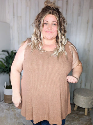 Lila Ribbed Boucle Knit Tank (2 colors)-1- ShortSlv/Slvless Tops-WHITE BIRCH-Styled by Stacked - A Plus Size Women's Boutique in Lakeville, MN