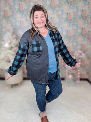 Lillian Buttondown Shirket in Teal Plaid-4- Overlayer Tops-HEIMISH-Styled by Stacked - A Plus Size Women's Boutique in Lakeville, MN