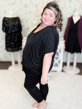 Lina Slinky Draped Dolman Short Sleeve Top-1- ShortSlv/Slvless Tops-BE STAGE-Styled by Stacked - A Plus Size Women's Boutique in Lakeville, MN