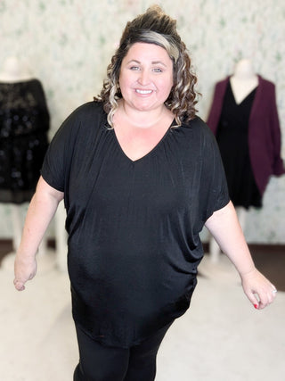 Lina Slinky Draped Dolman Short Sleeve Top-1- ShortSlv/Slvless Tops-BE STAGE-Styled by Stacked - A Plus Size Women's Boutique in Lakeville, MN